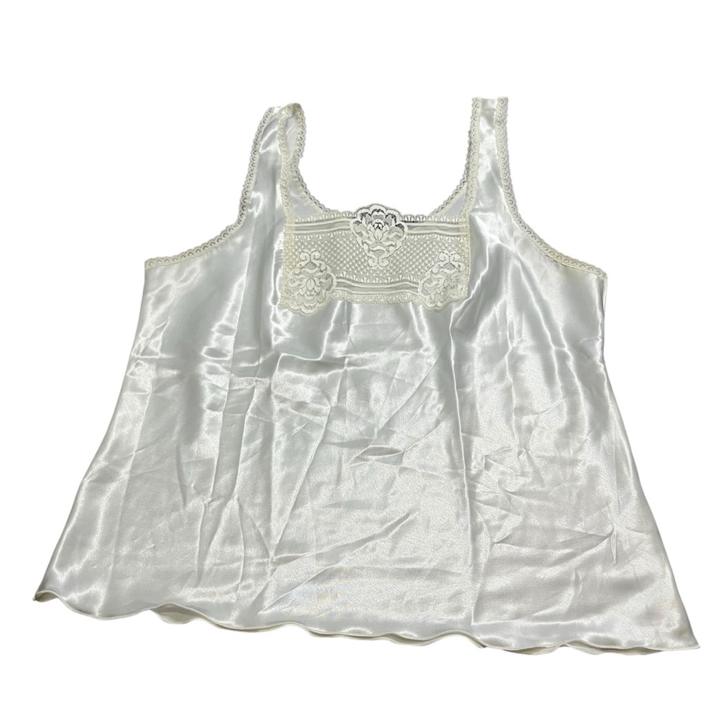 Vintage 90s Vanity Fair Womens White Satin Camisole Lace Regency Whimsy Size XL